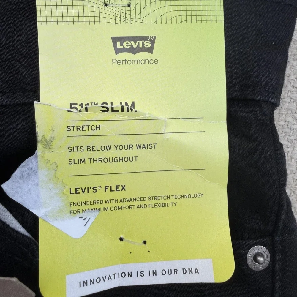 Levis 511 Jeans Mens 32x30 Black Slim Fit Flex Stretch Denim Pants New